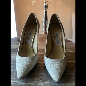 Jimmy Choo 100MM “Romy” glitter heel pumps